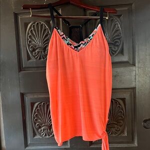 Vibrant Tie-Hem Sleeveless Swim Top with Built in Padded Bikini XL